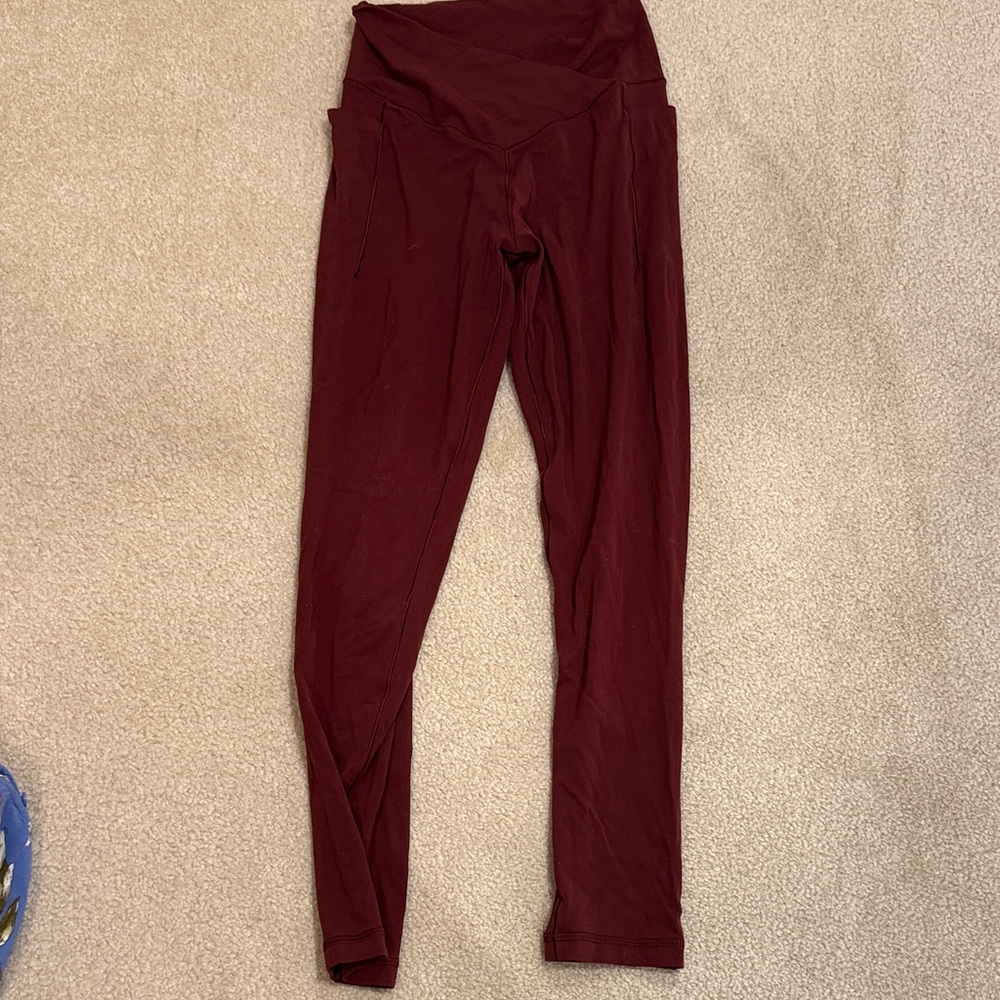 Aerie Crossover Burgundy High-Waisted Leggings with pockets